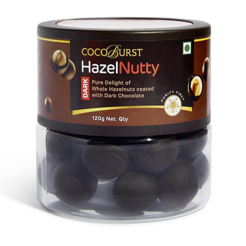 Jindal Cocoa Cocoburst Dark Hazelnutty - 120g | Pure Delight of Whole Hazelnuts Coated with Dark Chocolate Dragees
