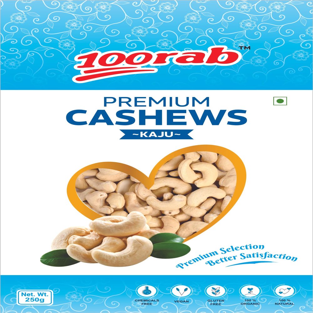 100RAB Pure Cashews Whole/Kaju, 250g, Nutritious & Delicious, Premium Kaju nuts, Rich in Protein, Magnesium & Phosphorus, Deluxe Size & Crunchy Nuts