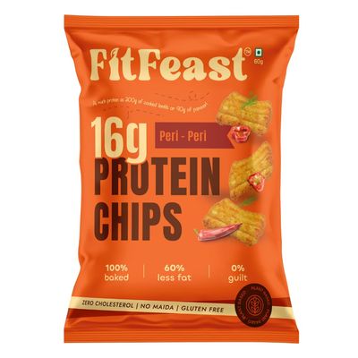 FitFeast Peri Peri Protein Chips | 60g Each | 16g Plant Protein Per Pack | Pack of 18 | As Seen on Shark Tank