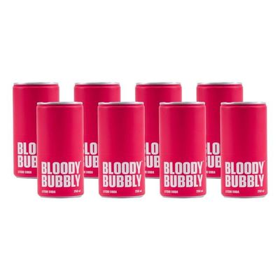 BLOODY BUBBLY LITCHI SODA | Naturally Flavoured Soda | 44 Cal Per Can | No Added Artificial Flavours, Colours & Preservatives (250ml Each_Pack of 8)