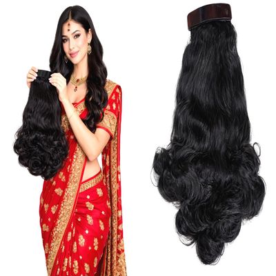 BEAUTY TOOL Hair Extensions And Wigs Women/girls Step Cut Base Curly 34 CM Medium(Black) Size Curly/Wavy and Synthetic/artificial hair with attached clip (PACK OF 1)