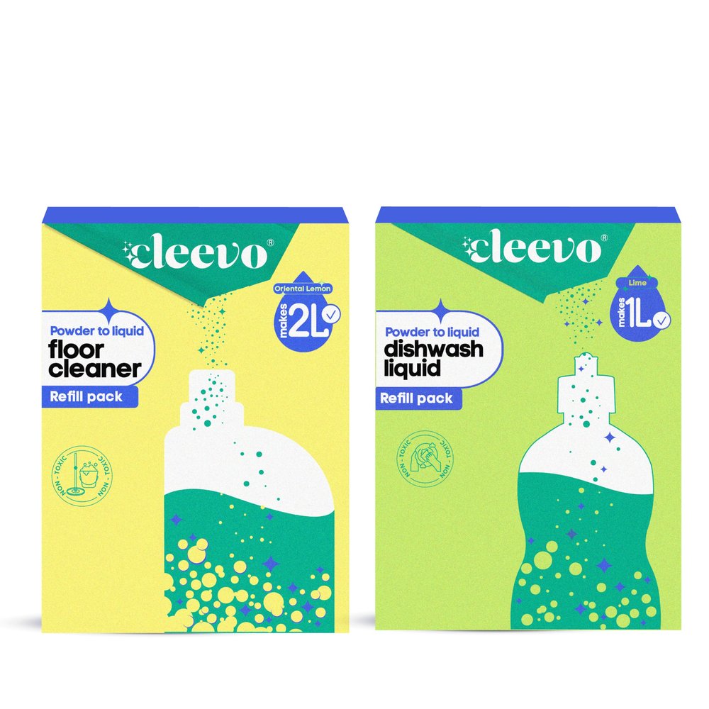 Cleevo Smart Refill Pack Dishwash Gel (1L) + Floor Cleaner (2L) | Plant-Based Organic Dish wash for Oil Stains & Burnt Residues, Floor Cleaner for Mops, Tiles & Hard Surfaces | Pet & Child Safe