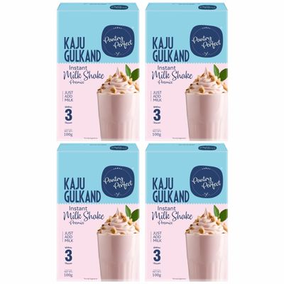 Pantry Perfect Kaju Gulkand Milkshake Premix - Pack of 4 (Each 100g) I Suitable For Making Thick & Smooth Texture Milkshakes I Real Taste I Vegan