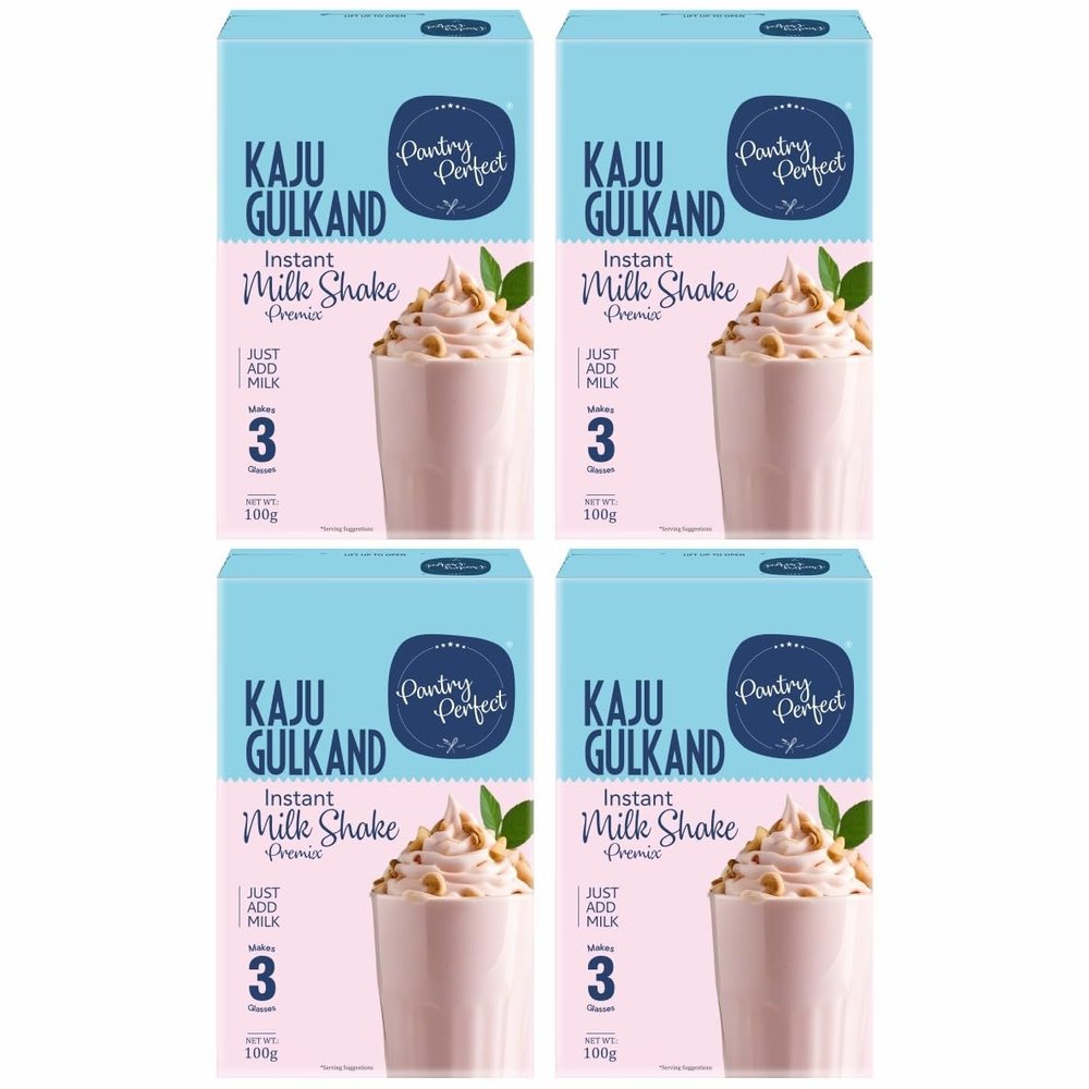 Pantry Perfect Kaju Gulkand Milkshake Premix - Pack of 4 (Each 100g) I Suitable For Making Thick & Smooth Texture Milkshakes I Real Taste I Vegan