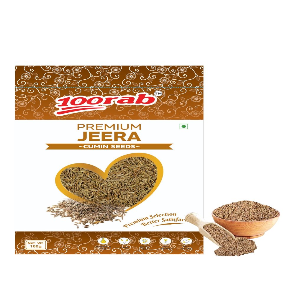 100RAB Premium Jeera (Cumin Seeds) 100g - Pack of 5 | Aromatic & Fresh Whole Cumin for Cooking & Seasoning (100 Gram - 5 Packets, Jeera)