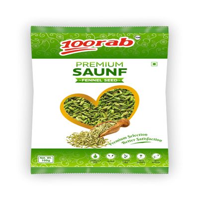 100RAB Premium Saunf | Aromatic & Fresh for Cooking & Seasoning (100 Gram - 5 Packets, Saunf)
