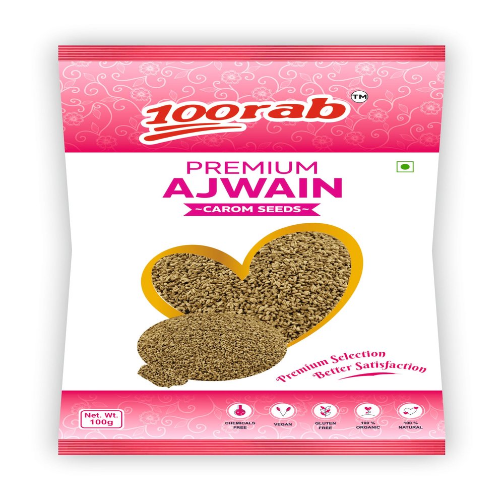 100RAB Premium Ajwain | Aromatic & Fresh for Cooking & Seasoning (100 Gram - 5 Packets, Ajwain)