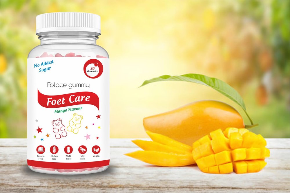 Aesthetic Folate Foet Care Improve Body Health Gummies for Adults | No Added Sugar | Mango Flavour