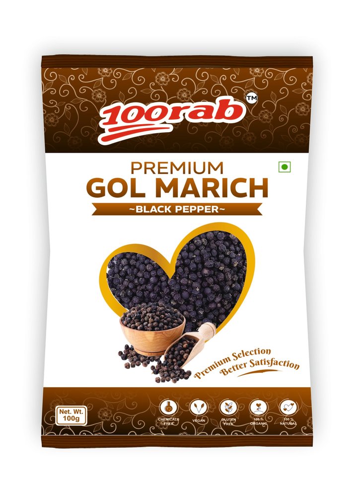 100RAB Premium Gol Marich (Black Pepper) | Aromatic & Fresh Whole black pepper for Cooking & Seasoning (100 Gram - 5 Packets, Gol Morich)