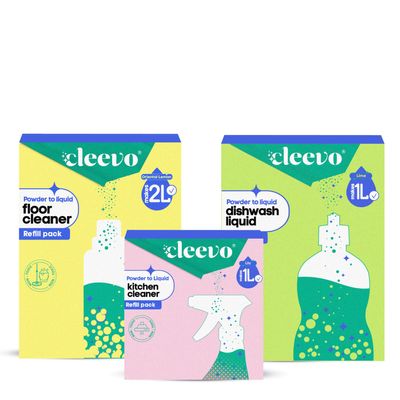 Cleevo Organic Refill & Save Combo | Lime Dishwash Gel (1L), Lemon Floor Cleaner (2L), Lilly Kitchen Cleaner (1L) | Eco-Conscious Concentrates | Tough on Grease | Pet & Child Safe