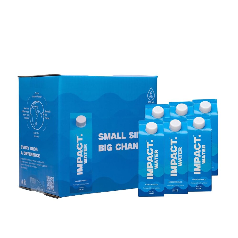 Impact Water  Premium Mineral-Enriched Drinking Water, 500ml (Pack of 6) | Eco-Friendly Paper-Based Carton | 100% Recyclable | BPA-Free | Sustainable & Safe Packaging