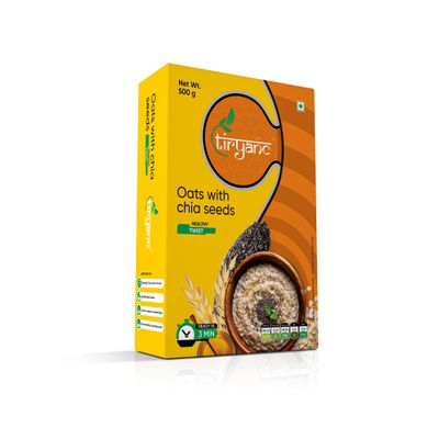 Tiryanc Natural Oats with Chia Seeds | Tasty, Anytime Snack | Ready in 3 mins | No maida, No Added Preservatives | Oats Helps Manage Weight | Nutritious Breakfast Cereals (500g)