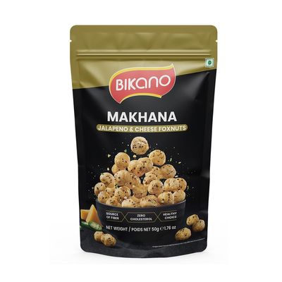 Bikano Makhana Jalapeno & Cheese 50g | Roasted Foxnuts | Crunchy Spicy-Cheesy Snack | Anytime Munch | Travel-Friendly Pack