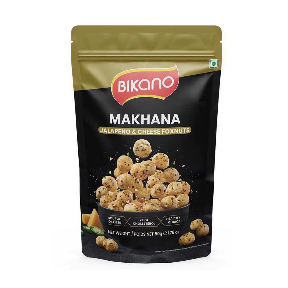 Bikano Makhana Jalapeno & Cheese 50g | Roasted Foxnuts | Crunchy Spicy-Cheesy Snack | Anytime Munch | Travel-Friendly Pack