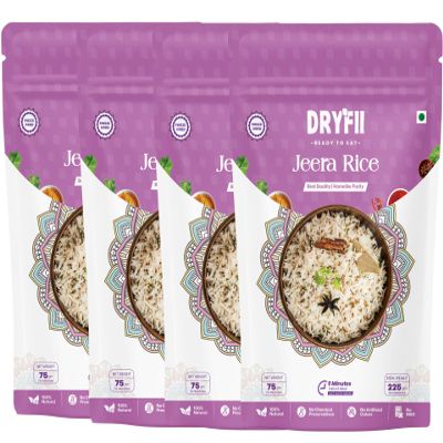 Dryfii Ready-to-Eat Instant Jain Jeera Rice | Pure Veg | Freeze Dried | Rehydrated Weight 900 g (pack of 4)