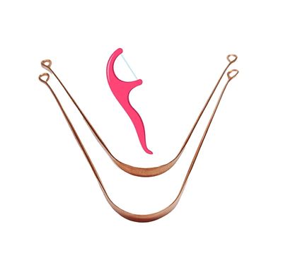 Arsdewy Copper Tongue Cleaner with Dental Floss, Toothpick, Oral Care (Pack of 2)