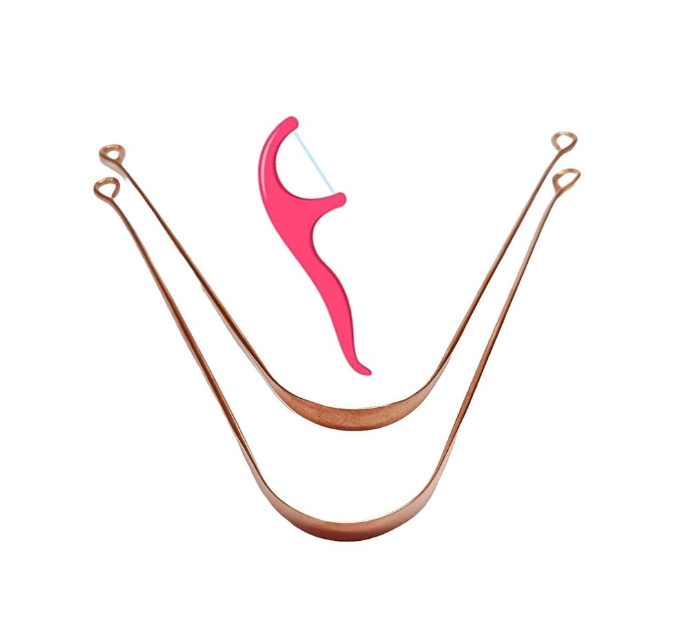Arsdewy Copper Tongue Cleaner with Dental Floss, Toothpick, Oral Care (Pack of 2)