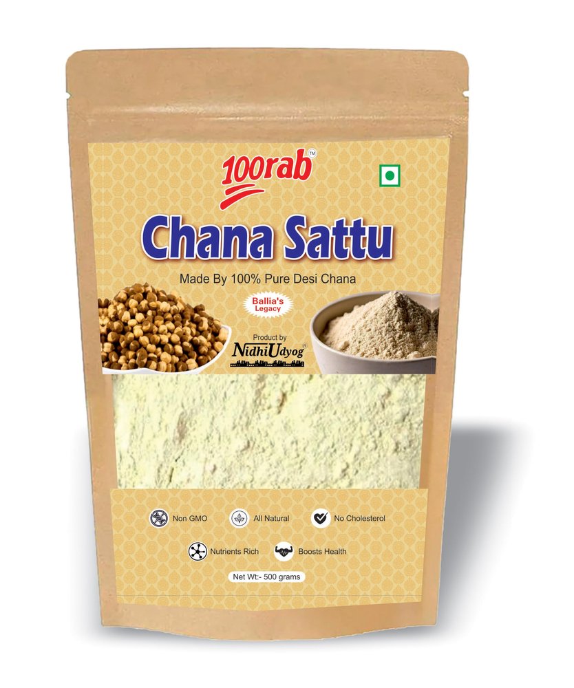 100RAB Sattu Atta 500gm - 100% Clean Chana Sattu Flour | High in Protein and Fibre | Natural and Gluten Free | Millet Whole Grains Organic (Pack of 1)