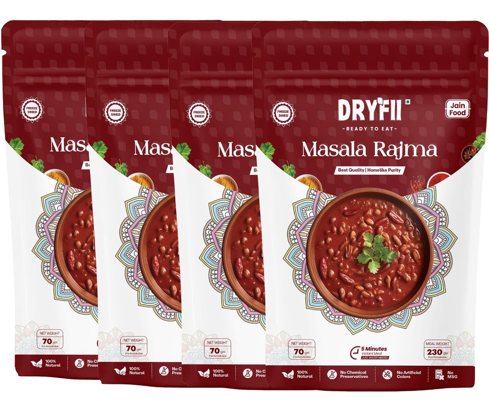 Dryfii Ready-to-Eat Instant Jain Masala Rajma| Pure Veg | Freeze Dried | Rehydrated Weight 920 g (pack of 4)