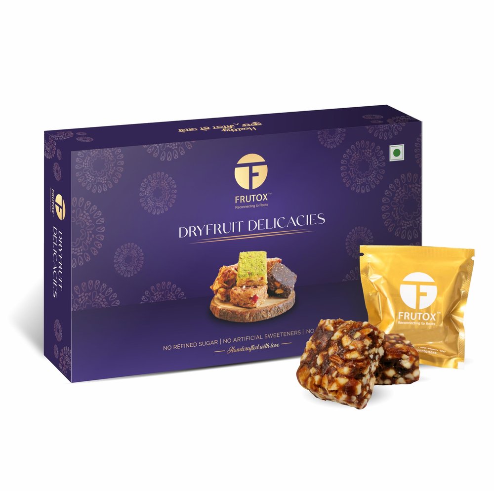 Frutox Dry Fruit Bites Barfi 8 Pcs|4 Flavor Assorted Box| Healthy & Nutritious| Made with Natural Ingredients with No Added Sugar| Perfect for Gifting & On The Go Snacking