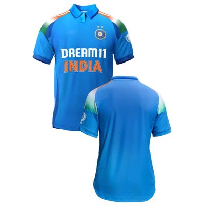Indian New Model Jersey Collar Neck T-Shirt 2025 for (Kids,Men,Boys)(Small 36) Multicolour