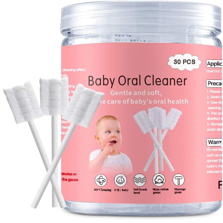 Style Keepers Baby Tongue Cleaner Gauze, Baby Toothbrush Disposable Oral Cleaner, Toddler Toothbrush for Tooth Mouth Gum Clean, Infant Toothbrush Oral Cleaning Stick, 30 Pcs, Manual, White