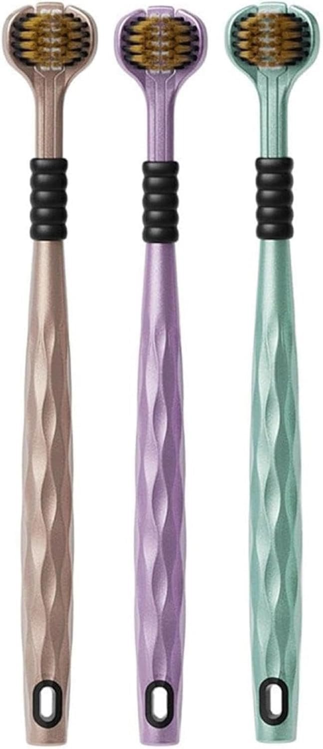 3-Sided Toothbrush, Ultra Soft All Sides Cleaning Training Tooth Brush Gentle Clean Tooth to Completely Cover The Toothbrush,Multicolour,Manual, Adult-Pack Of 3