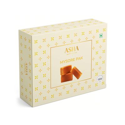 ASHA SWEET CENTER Handcrafted Mysore Pak (250G)|Made With Pure Desi Ghee|Melts In Mouth|Special Indian Mithai|Delicious & Healthy Exclusive Sweets Gift Box|Traditional Taste of Mysuru