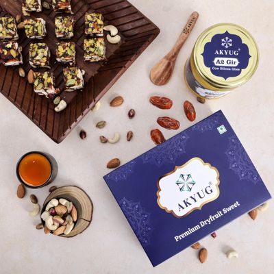AKYUG Sugarfree Dryfruit Dates Barfi 500gm | | Dry Fruit Chikki | Healthy Snacks With Goodness Of Khajur Pista Cashews Almonds and Pure A2 Ghee