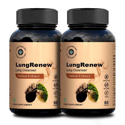 CUREFOREVER LungRenew - Natural Lung Detox Tablets with Quercetin, Grape Seed, Ginger, Echinacea, Licorice Extracts & Zinc Sulphate | Plant-Based Lung Cleanser for Immune Support (60 Count(Pack of 2))