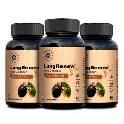 CUREFOREVER LungRenew - Natural Lung Detox Tablets with Quercetin, Grape Seed, Ginger, Echinacea, Licorice Extracts & Zinc Sulphate | Plant-Based Lung Cleanser for Immune Support - 60 Tablets(3 Pack - 180 Tablets)