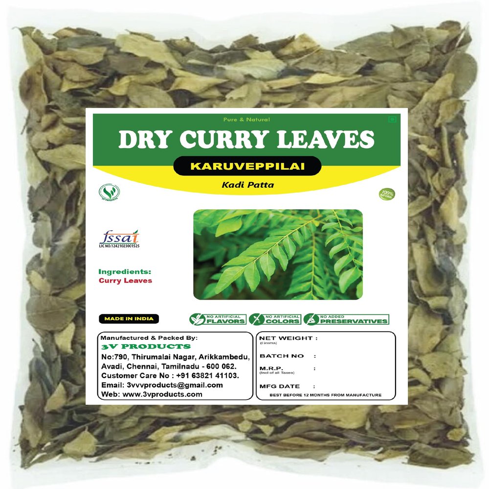 3V PRODUCTS Dry Curry Leaves - Pack of 2x50g - Kadi Patta | Murrya koenigii | Karuveppillai Leaves | Karibevu