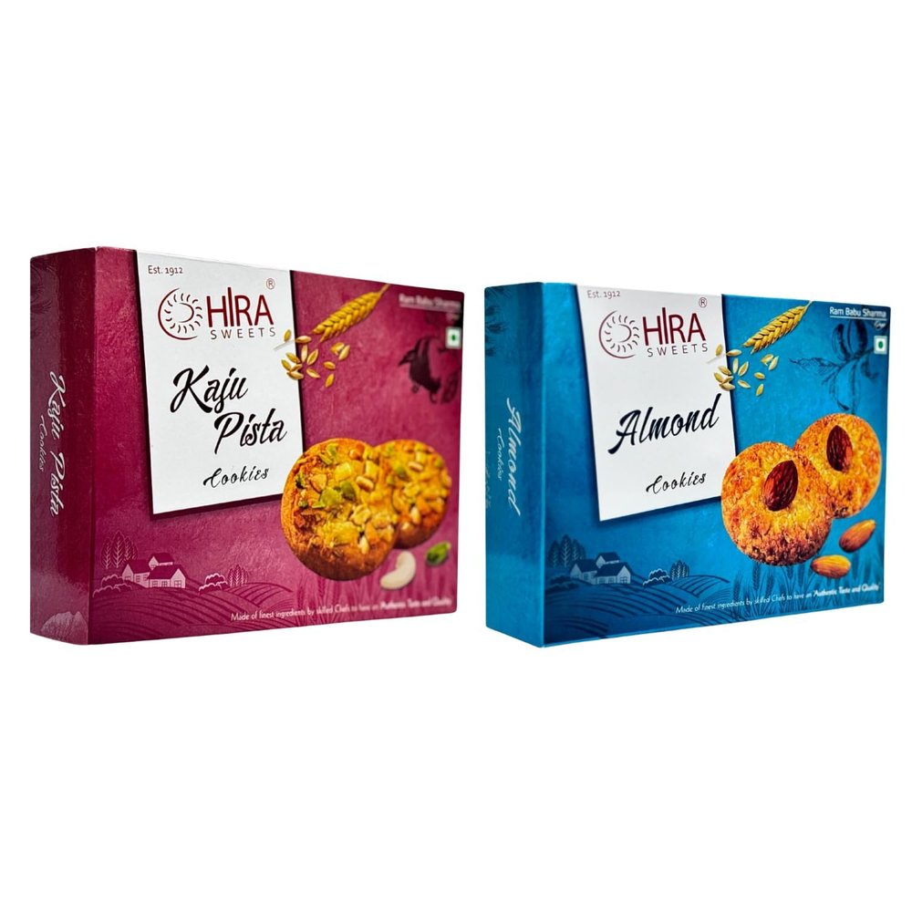 HIRA SWEETS Combo of Almond & Kaju Pista Cookies (Pack of 2) | Authentic Taste & Quality | Natural & Preservatives Free | Healthy Cookies Biscuits Combo Pack | Ideal for Gifting | Tea Time Snacks