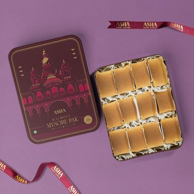 ASHA SWEET CENTER Handcrafted Mysore Pak (500G- Pack of 1)|Made With Pure Desi Ghee|Melts In Mouth|Special Indian Mithai|Delicious & Healthy Exclusive Sweets Gift Box|Traditional Taste of Mysuru