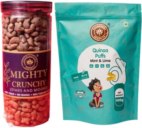 Dhanigreens Organics Snacks 250gm (Choco Star & Moon Snack 150g + Sweet Quinoa Puffs Mint & Lime 100g) | Natural Ingredients Snacks | Gluten-Free, Cholesterol Free, Transfat Free