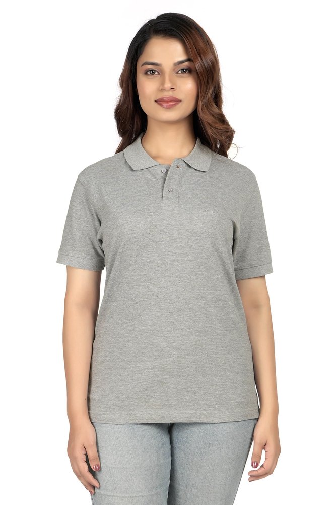 GRADO Womens 100% Cotton Piqu Polo T-Shirt Bio-Silicon Washed for Supreme Softness | Breathable, Soft Touch, Casual & Everyday Wear (Grey-38-S)