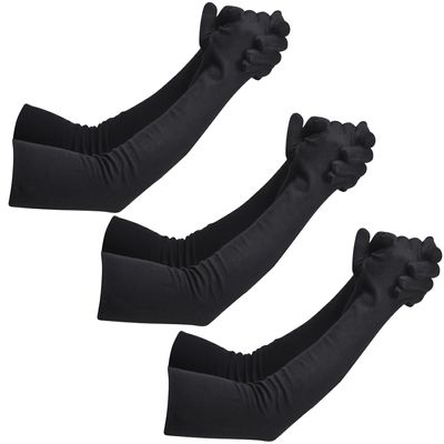 HAUNKY Presents Mens And Womens Hand Protection Long Gloves Sun Protection Gloves Hand Long Gloves Cotton Arm sleeves Summer Gloves For Driving Or Sports (Pack Of 3). (Black, Free- Size)