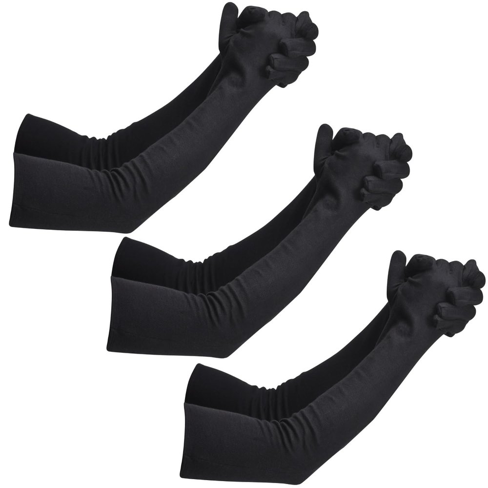 HAUNKY Presents Mens And Womens Hand Protection Long Gloves Sun Protection Gloves Hand Long Gloves Cotton Arm sleeves Summer Gloves For Driving Or Sports (Pack Of 3). (Black, Free- Size)