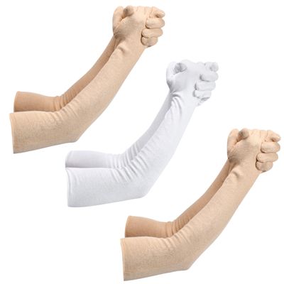 HAUNKY Presents Mens And Womens Hand Protection Long Gloves Sun Protection Gloves Hand Long Gloves Cotton Arm sleeves Summer Gloves For Driving Or Sports (Pack Of 3). (2 Skin & 1 White, Free- Size)