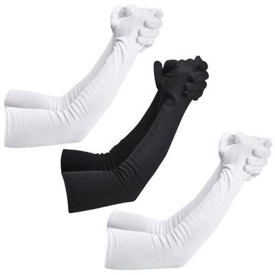 HAUNKY Presents Mens And Womens Hand Protection Long Gloves Sun Protection Gloves Hand Long Gloves Cotton Arm sleeves Summer Gloves For Driving Or Sports (Pack Of 3). (2 White & 1 Black, Free- Size)