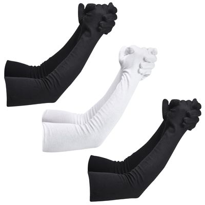 HAUNKY Presents Mens And Womens Hand Protection Long Gloves Sun Protection Gloves Hand Long Gloves Cotton Arm sleeves Summer Gloves For Driving Or Sports (Pack Of 3). (2 Black & 1 White, Free- Size)