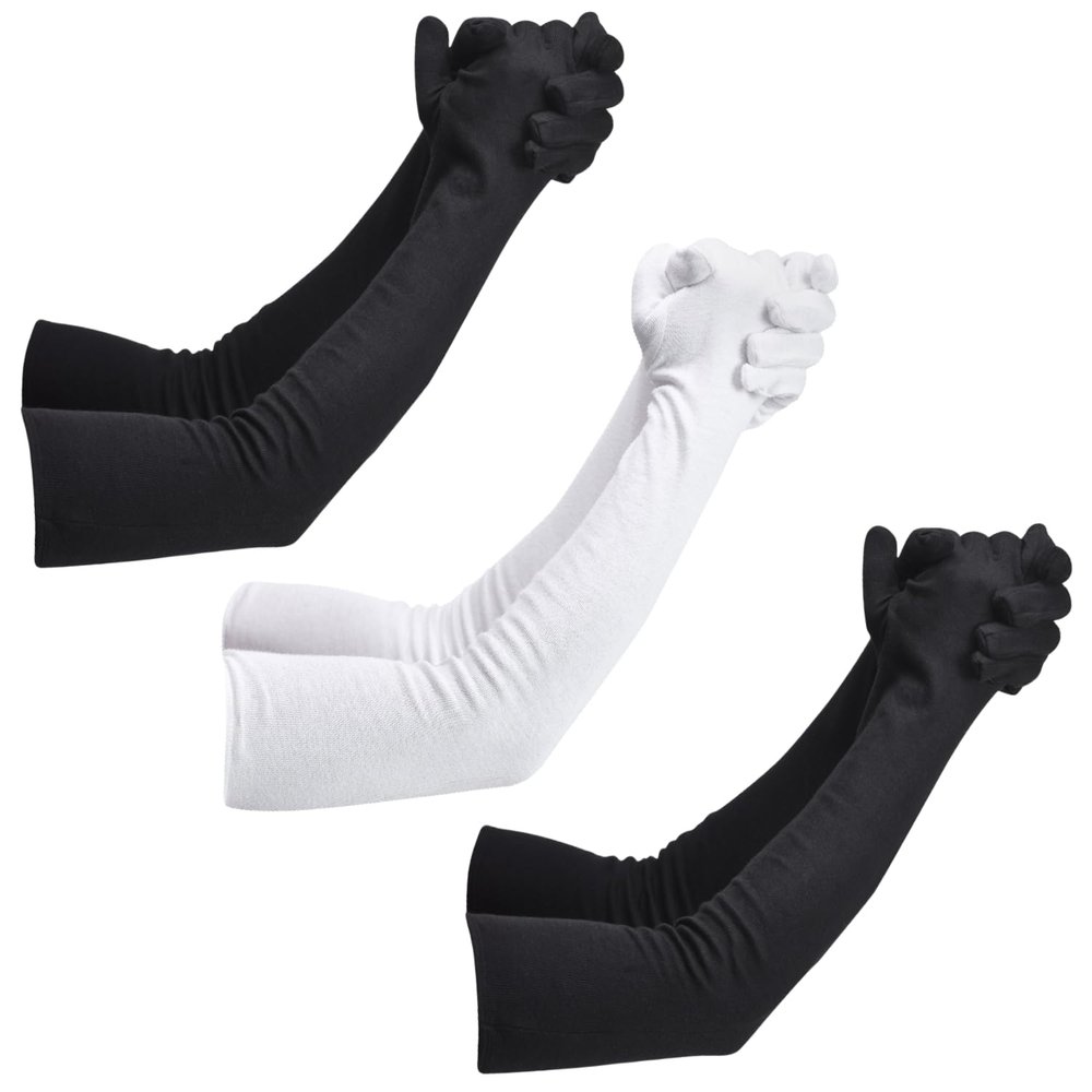 HAUNKY Presents Mens And Womens Hand Protection Long Gloves Sun Protection Gloves Hand Long Gloves Cotton Arm sleeves Summer Gloves For Driving Or Sports (Pack Of 3). (2 Black & 1 White, Free- Size)