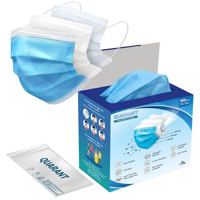 LABCARE EXPORT 3-Ply Disposable Face Masks with Nose Clip & Reusable Travel Pouch Melt Blown SMMS Fabric, Blue, Unisex Protection (Pack of 100)