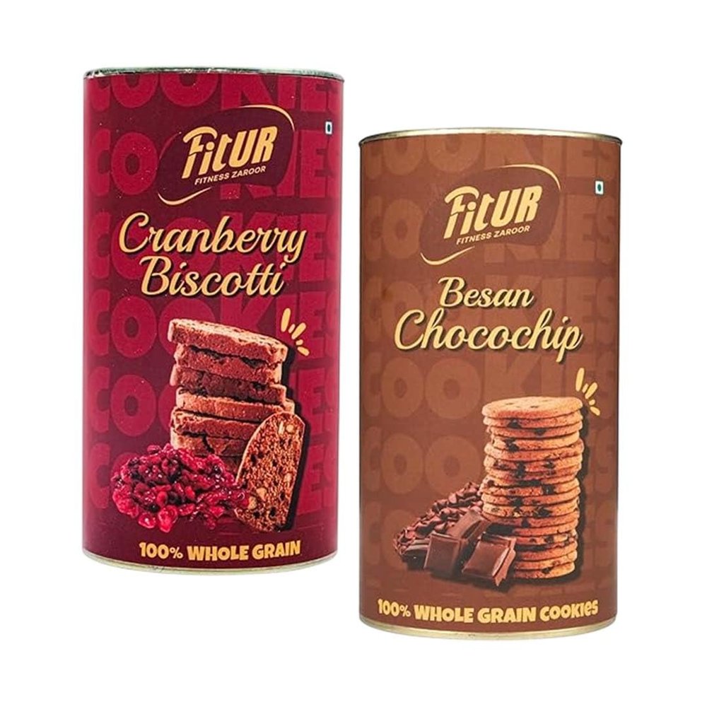 Fitur Cranberry Biscuits 135g & Besan Chocochips Cookies 160g Combo | Natural Tasty & Healthy Cookies | Crunchy, Gluten-Free, No Maida | Nutrient-Rich, Vegetarian Delight | No Preservatives & Artificial Flavors | Perfect for Snacking & Gifting