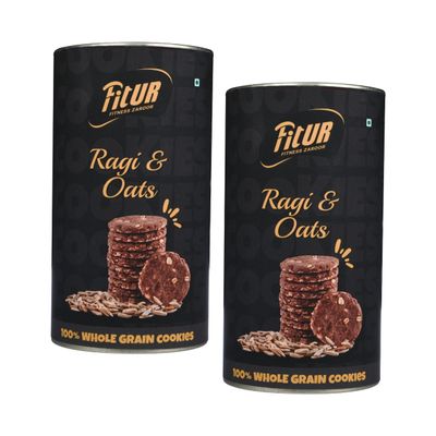 Fitur Ragi Oats Cookies (Biscuits) 180g (Pack of 2) | Natural Tasty & Healthy Cookies | Crunchy, Gluten-Free, No Maida | Nutrient-Rich, Vegetarian Delight | No Preservatives & Artificial Flavors | Perfect for Snacking & Gifting