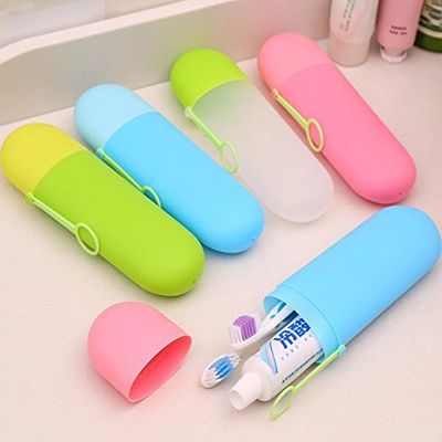 GLIVE (LABEL) Travel Toothbrush Cup with Cover, Storage Container for School Camping Business Trip Bathroom Toothbrush Toothpaste Case Holder for Daily and Travel Use (Oval Shape, 3)