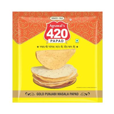 Agrawal's 420 Gold Punjabi Masala Papad | 100% Vegetarian, No Artificial Colors | Crispy & Crunchy Side for Meals & Snacks Pack of 1, 200g