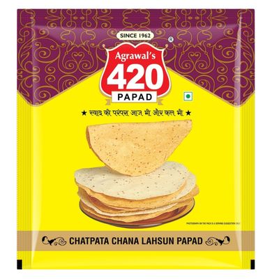 Agrawal's 420 Chatpata Chana Lahsun Papad (Buy One Get One) | 100% Vegetarian, No Artificial Colors | Crispy & Crunchy Side for Meals & Snacks | Pack of 1, 200g