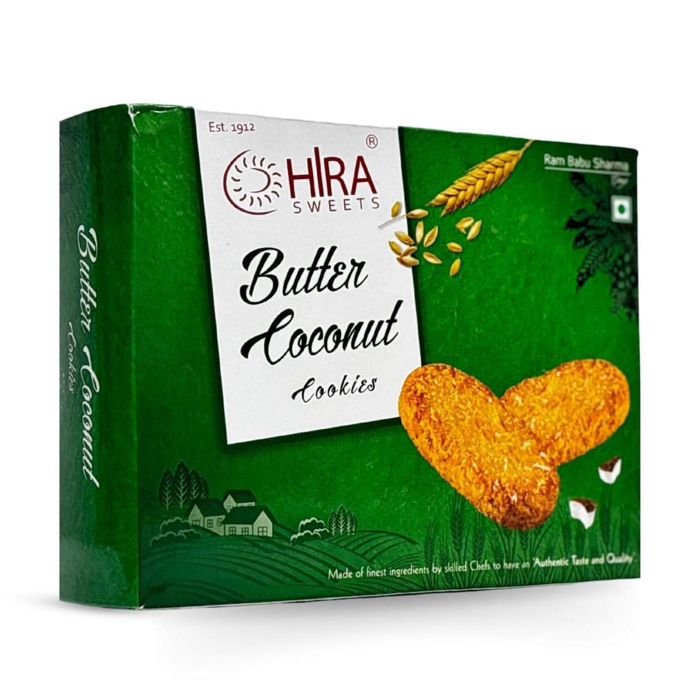 HIRA SWEETS Butter Coconut Cookies (400g x 2) | Healthy Cookies Biscuits | Authentic Taste and Quality | Handmade Cookie | Natural & Preservatives Free | Tea Time Snacks | Ideal for Gifting Pack of 2