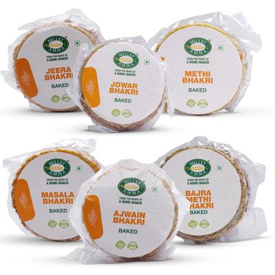 Millet Amma Baked Bhakhri - 180g Each (Pack of 6) | Healthy Gujarati Snack | Crispy & Baked Crackers | No Added Preservatives | Vegan | High-Fiber Tea-Time Snack | Ready to Eat
